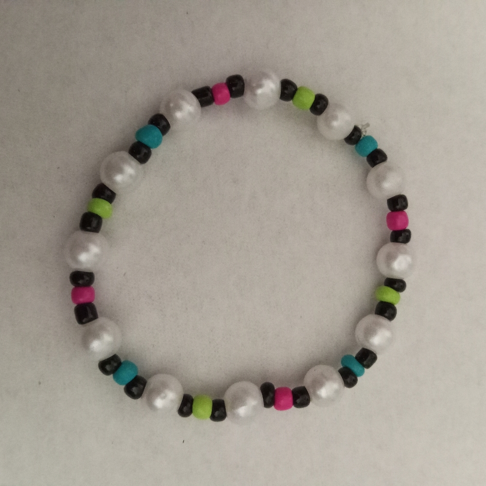 Hand crafted Bright neon beaded bracelet with pearls statement bracelet